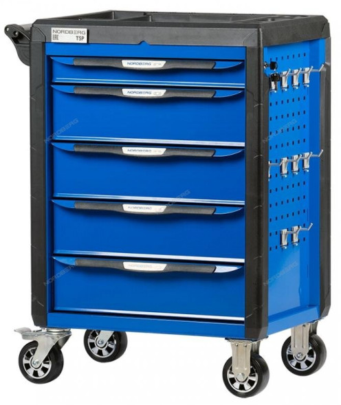 Тележка инструментальная, 5 выдвижных ящиков, с системой защиты от опрокидывания, синяя NORDBERG T5P(B)