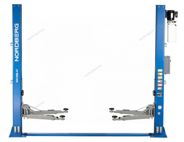 Подъемник двухстоечный 4 т, с электростопорами, 380 В, синий NORDBERG N4120BE-4B_380