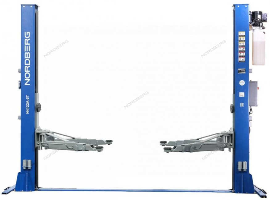 Подъемник двухстоечный 5 т, нижняя синхронизация, с электростопорами, 380 В, синий NORDBERG N4122AE-5B_380